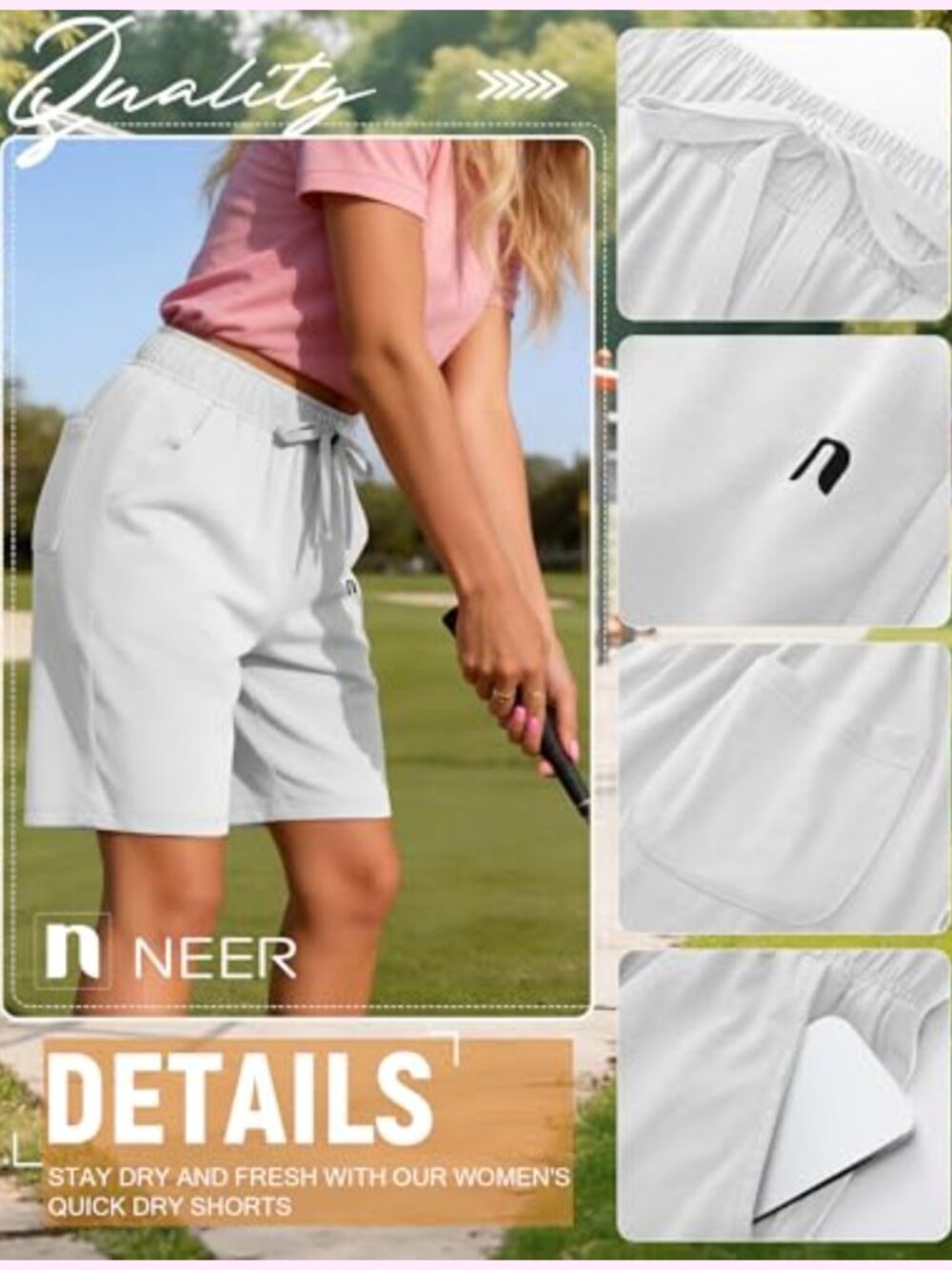 3 Pack Quick Dry High Waisted Bermuda Athletic Shorts with Pockets Drawstring - Picture 4 of 6